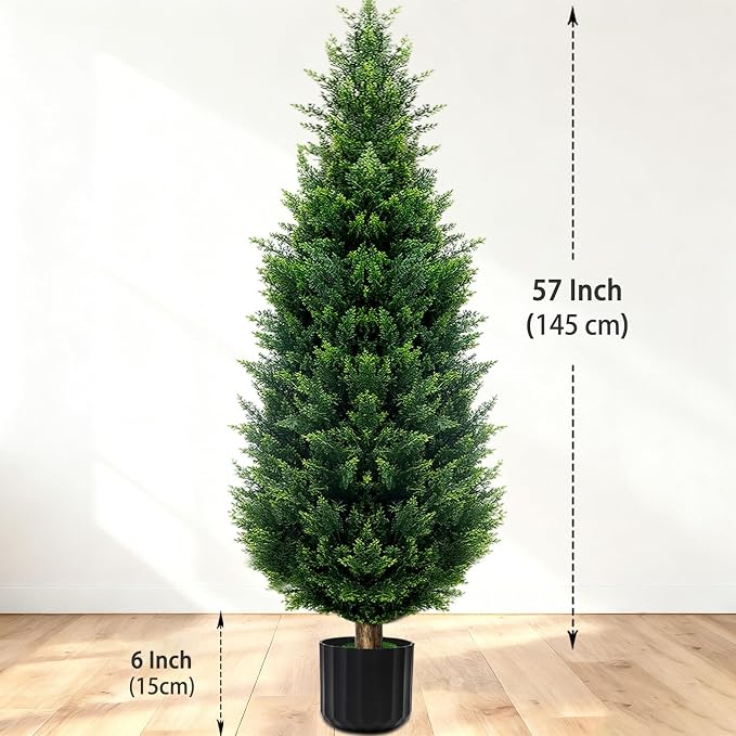 5Ft Artificial Cedar Topiary Trees (2-Pack) - UV Resistant Fake Shrubs with Ground Spike for Outdoor & Indoor Use, Front Porch, Garden Decor