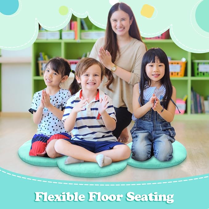 Fumete 8 Pcs 16 Inch Floor Cushions Pillow for Kids Bulk Classroom Round Flexible Seating Floor Cushions for Students Home Daycare School Reading Corner Yoga Meditation Picnic (Mint Green)