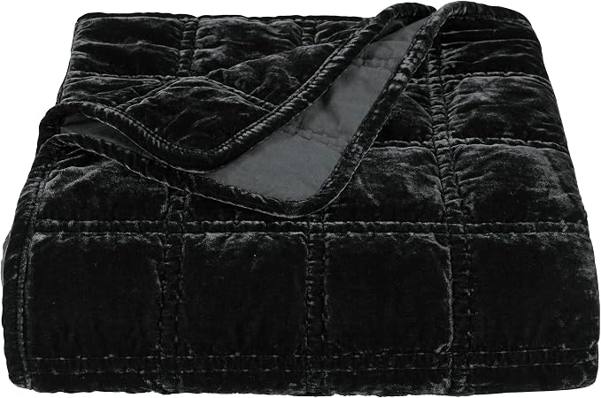 HiEnd Accents Stella Faux Silk Velvet Throw Blanket Black, 50x60 inch, Double Stitch Plush Soft Cozy Blankets, Luxury Decorative Throws for Couch, Bed, Sofa, Chair