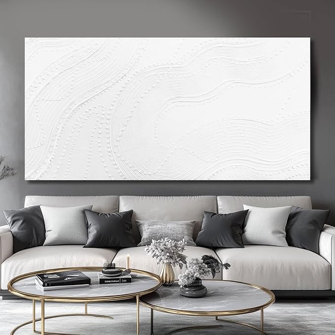 NBAODAN Large Wall Art Modern Canvas Picture Abstract Wall Decor White Line Art for Living Room Neutral Artwork for Office Bedroom 29"x58" Geometric Painting