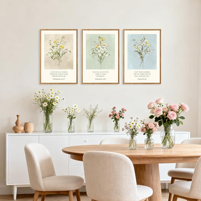 TOARTi Large Framed Christian Bible Verse Canvas Wall Art,Boho Botanical Wildflower Biblical Wall Decor, Inspirational Religious Scripture Floral Art Prints for Living Room Bedroom Office-24”x35”x3