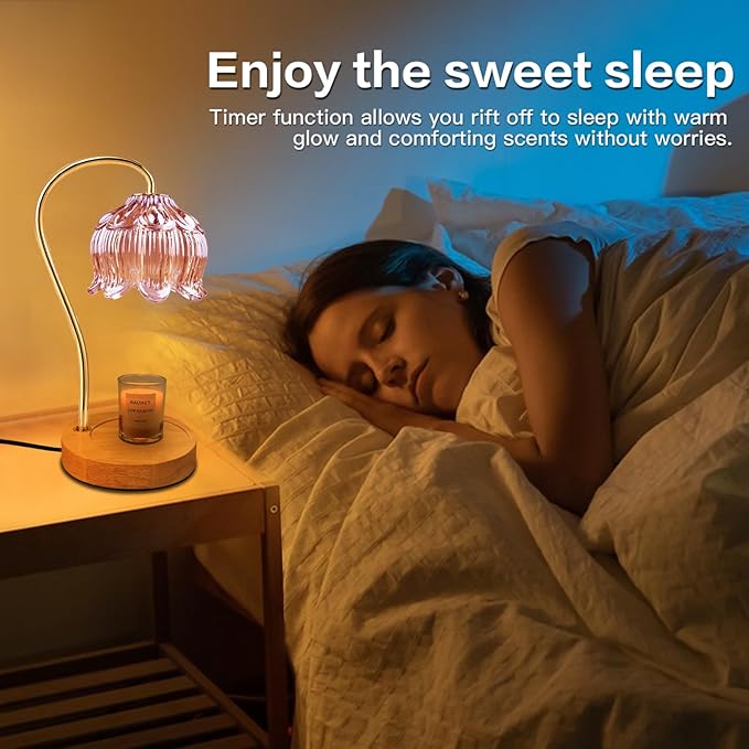 SupBri Dimmable Flower Candle Warmer Lamp, Pink Candle Warmer with Timer & 4Bulbs, Birthday Gifts for Women, House Warming Gifts New Home Bedroom Decor