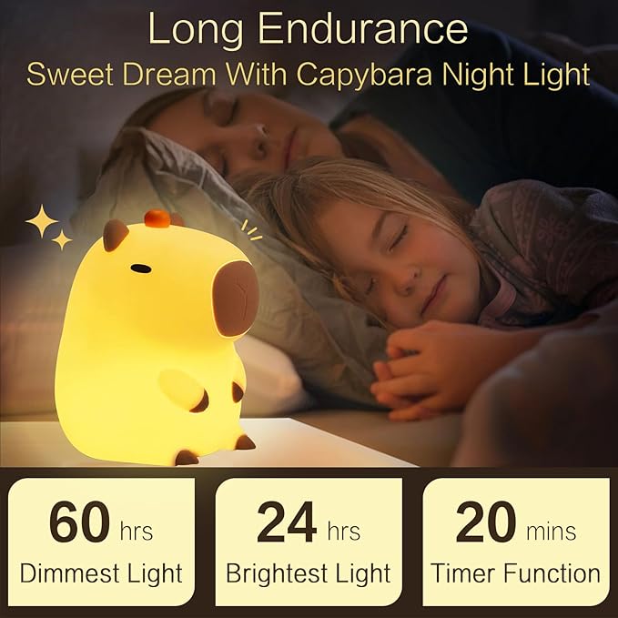 YR YRHH-PET Orange Capybara Cute Night Light, LED Squishy Novelty Capybara Lamp, Food Grade Silicone Dimmable Nightlight, Boys Girls Funny Capybara Light, Light Up Capybara Gifts, Room College Décor