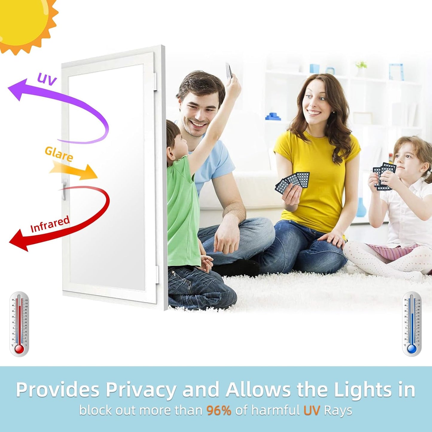 DUOFIRE Privacy Window Film Frosted Glass Film Matte White Static Cling Glass Film No Glue Anti-UV Window Sticker Non Adhesive for Privacy Office Meeting Room Bathroom Living Room DS001W 17.4x157.4in