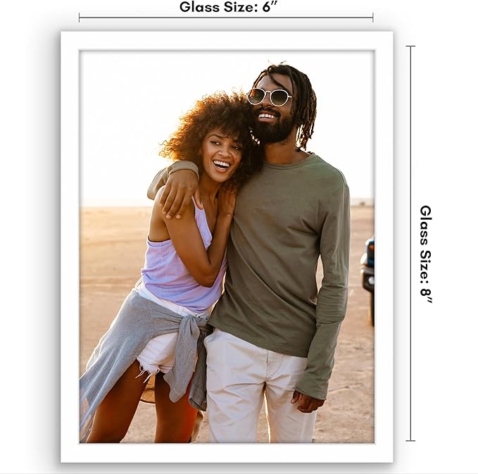 Americanflat 6x8 Picture Frame with Shatter-Resistant Glass - Streamline Collection - Thin Border Photo Frame for Tabletop and Wall Display - Hanging Hardware and Easel Stand Included - White