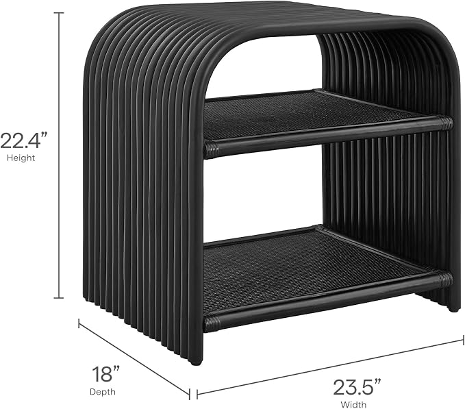 Modway Eve Curved Natural Rattan Side Table in Black – Round Accent End Table for Living Rooms, Bedrooms, or Covered Patios
