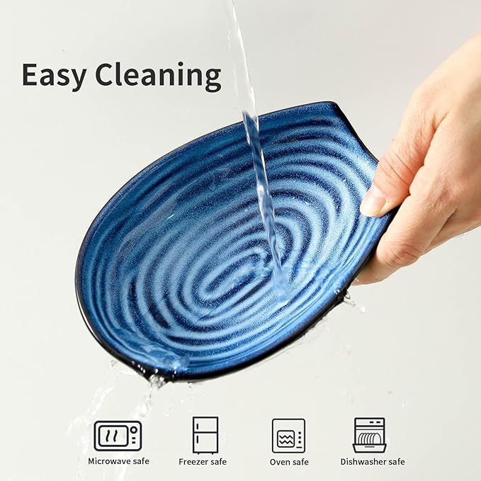 Hasense Spoon Rest for Stove Top - Blue Swirl Pattern Spoon Holder for Stove, Heat-Resistant Spoon Rest for Kitchen Counter, Ceramic Cooking Utensil Rest Ladle Holder for Spatula or Tong, 5.7 Inch