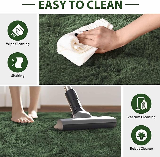 FinRèc Green Rugs for Living Room Bedroom, 4x6 Feet Fluffy Fuzzy Shag Rug, Non-Slip Furry Shaggy Area Rug for Nursery Kids Room Dorm Room Home Decor, Indoor Floor Carpet