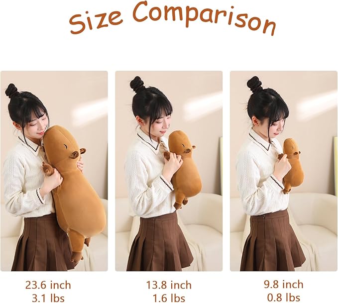 SQEQE Weighted Capybara Plush, Weighted Capybara Stuffed Animal, Cute Plushies Soft Pillow Toy Gift for Kids Adults 23.6 Inch, 3.1 Lbs