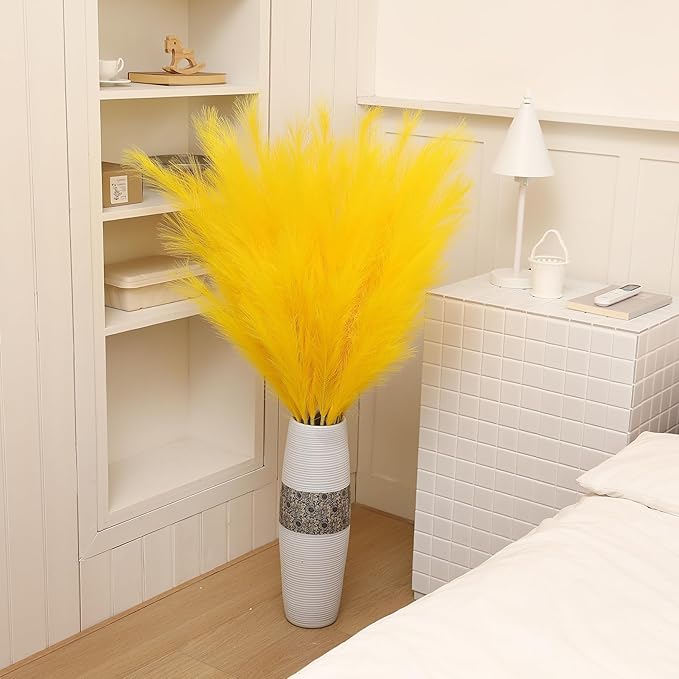 Wertuirk Yellow Pampas Grass, 8 Pcs 45 Inch Tall Large Faux Pompous Grass, Long Artificial Flowers for Floor Vases, Wedding Centerpieces, Baby Shower and Home Decoration (Yellow)