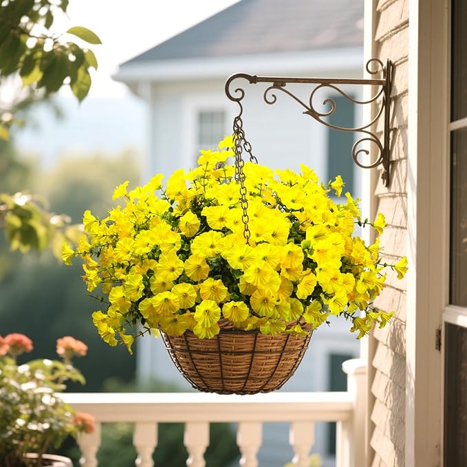 Grunyia Artificial Flowers - 16 Bundles UV Resistant Yellow Faux Silk Plastic Outdoor Fake Plants, Realistic Greenery Foliage for Porch Planter Window Box Garden Indoor Home Decor