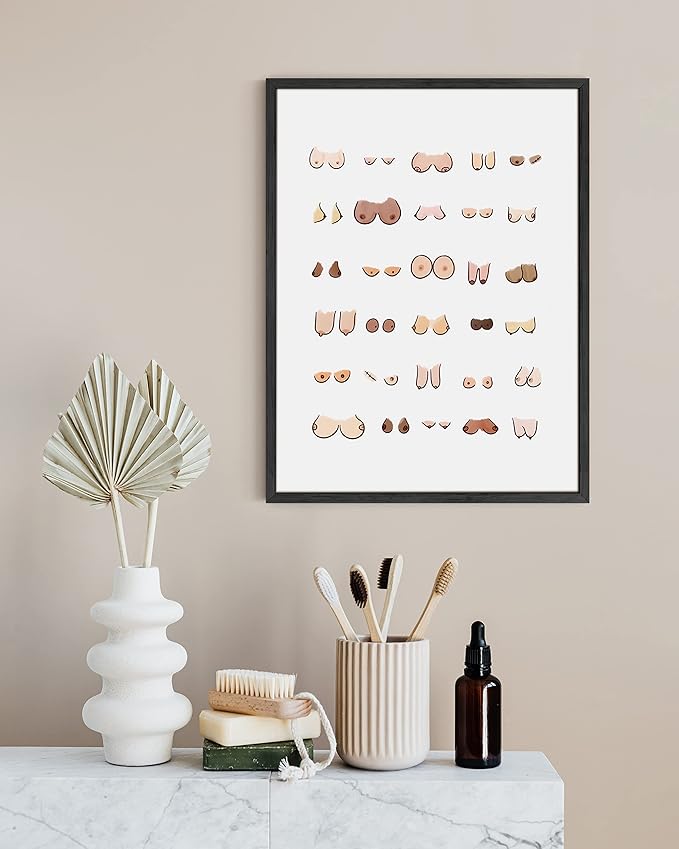 HAUS AND HUES Funny Bathroom Wall Art Decor - Bathroom Prints Funny Restroom Art Posters Fun Boobs Poster Artwork For Walls (Unframed 16x20)
