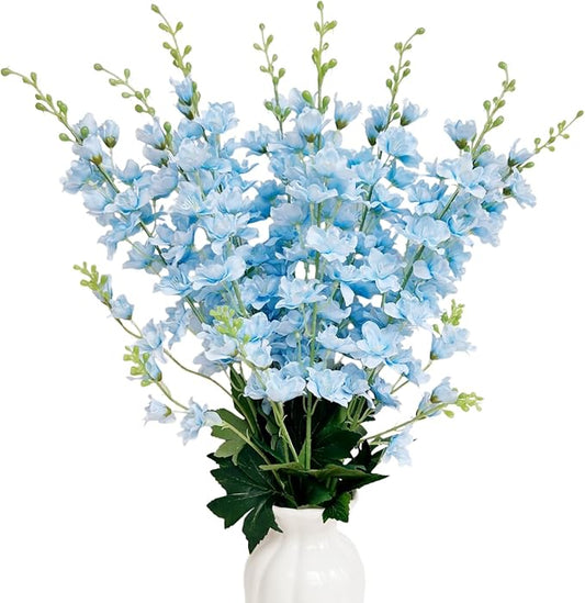 8 pcs Sky Blue Delphinium Artificial Flowers, 34.25''Artificial Snapdragon Flowers Tall Fake Flowers Silk Flowers Faux Delphinium Bulk for Tall Vase Home Wedding Garden Table Decor