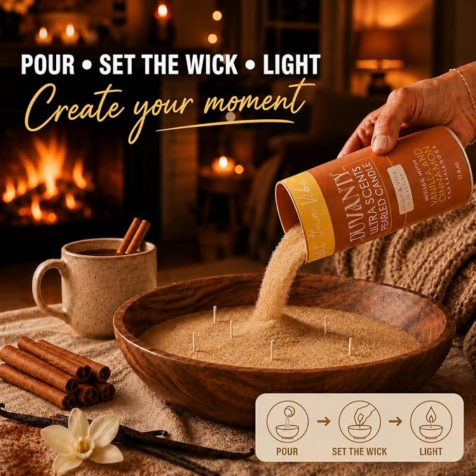 Vanilla and Cinnamon Blend – Refillable Pearled Candles Sand and Wicks, 17.6oz Sand Candle for Home Decor, Long Lasting Aroma up to 120 Hours | Warm Spiced Scent to Light the Vibe