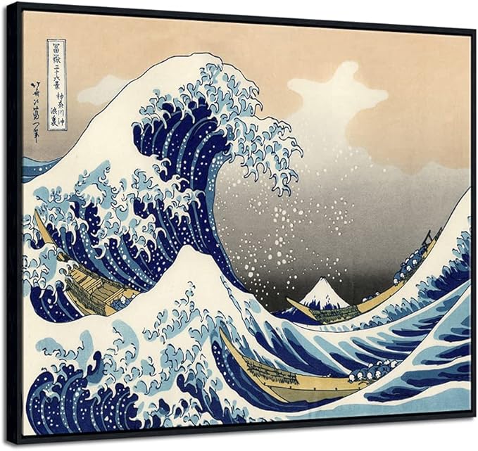Wieco Art Framed Art Great Wave of Kanagawa Katsushika Hokusai Giclee Canvas Prints Wall Art Abstract Seascape Paintings for Living Room Home Decorations Large Framed Sea Artwork