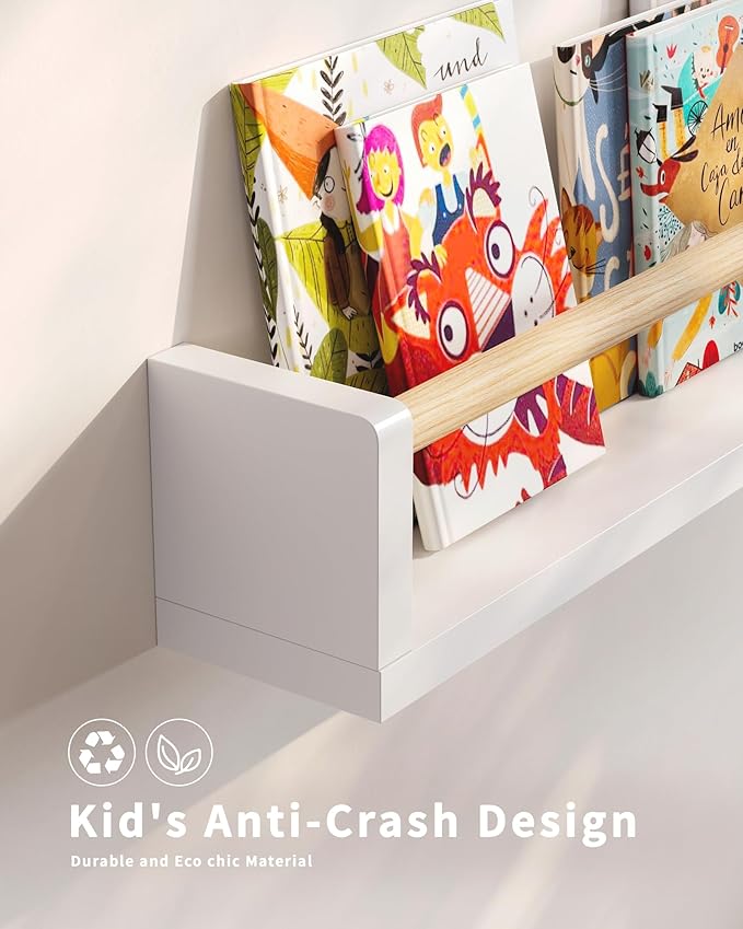 Seocry Nursery Book Shelves, 4 Pack, Wall Book Shelves for Kids Room, Baby, Toddler, Nursery Decor (White Wood, 16.5 Inches)