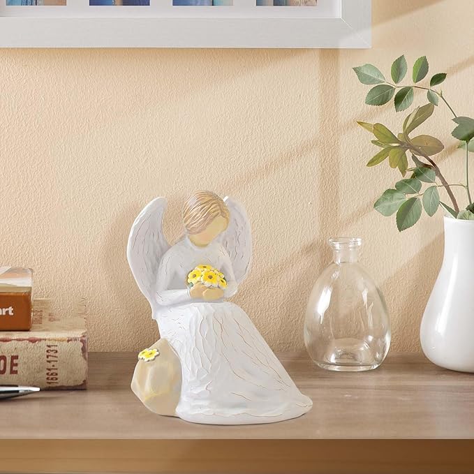 Guardian Angel Statues and Figurines, Praying Angel Figurines for Women, Resin Angeles Decorativos Hand-Painted Collectible Sculpture, Ornaments Mom Birthday Gifts