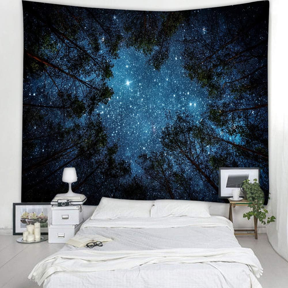 Llamazing Forest Tapestry Home Decor Landscape Tapestry Living Room Bedroom Decoration Tapestry Magic Tapestry Curtain (Looking Up at The Stars, 90.5''L×70.8''W)