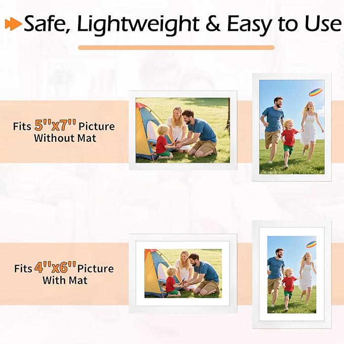 5x7 Picture Frame Set of 2, White Photo Frames for Gallery Wall Mounting or Table Display, Display Pictures 4x6 with Mat or 5x7 Without, Poster Frames with Plexiglass for Home Office Decor