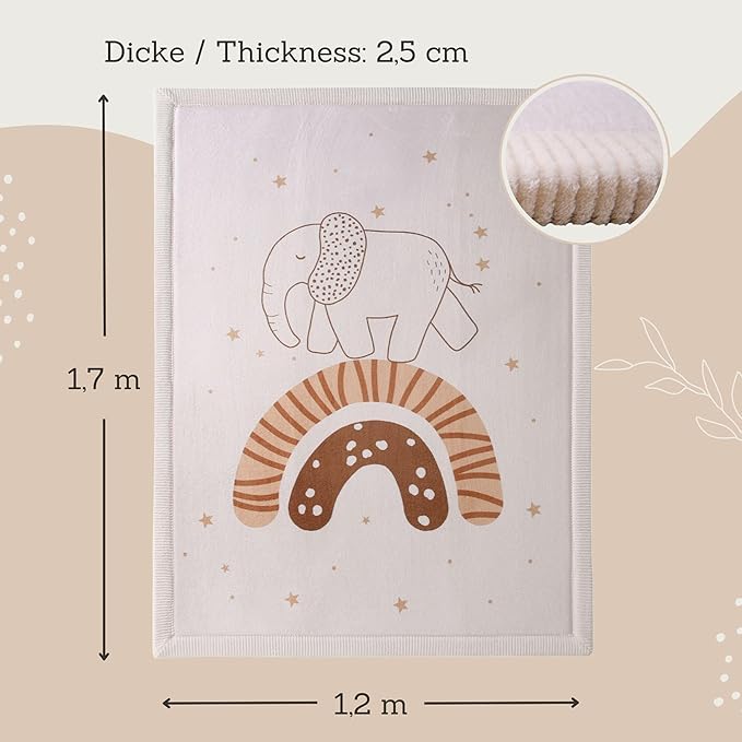 Hakuna Matte CloudSoft Baby Play Mat for Floor 47 x 67 Rainbow Elephant – Coral Velvet Memory Foam Rug for Crawling Cozy Play – Non-Slip, Water-Resistant, Easy-Care Tummy Time Mat, Playmat for Playpen