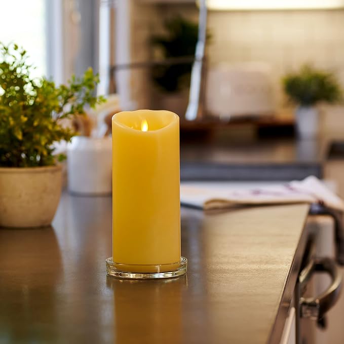 Luminara Scalloped Edge Flameless LED Candle - Ivory 4" x 9" - Real Wax Pillar Battery Operated Moving Flame w/Timer Unscented 1000Hr Runtime