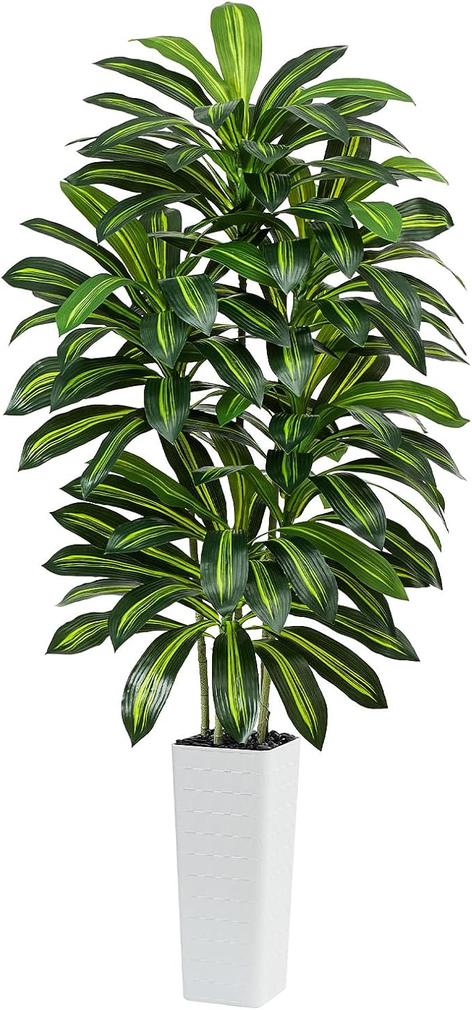 Artificial Dracaena Tree - 7FT Tall Fake Plants with White Tall Planter - Artificial Plants Indoor Floor Plant in Pot - Large Tropical Fake Yucca Potted Tree for Home Office Living Room Decor