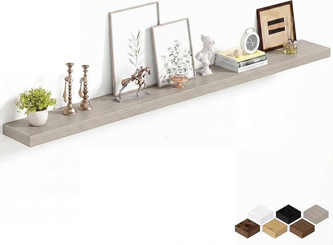 Fun Memories 72Inch Long Floating Shelves, 8 Inch Deep Shelves for Bedroom|Living Room, Wall Mounted Wood Hanging Shelf with Invisible Brackets for Fireplace Mantel Home Storage Decor, Grey - 1 Pack