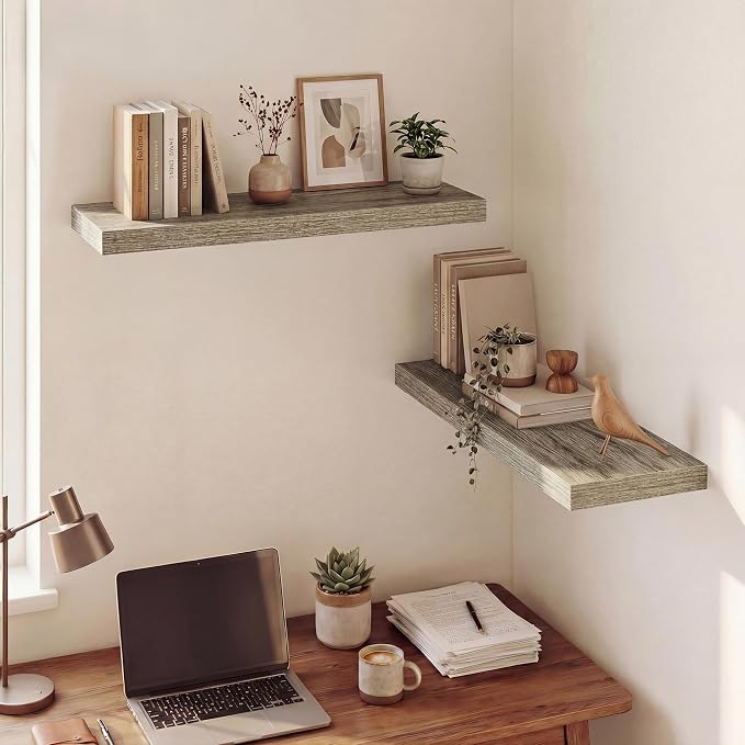 Dreamland 30 Inches Floating Shelves for Wall, 9.3" Deep Long Floating Shelves Set of 2, Large Display & Storage Shelf, Wall Shelf for Bathroom Bedroom Living Room Kitchen Office, Grey
