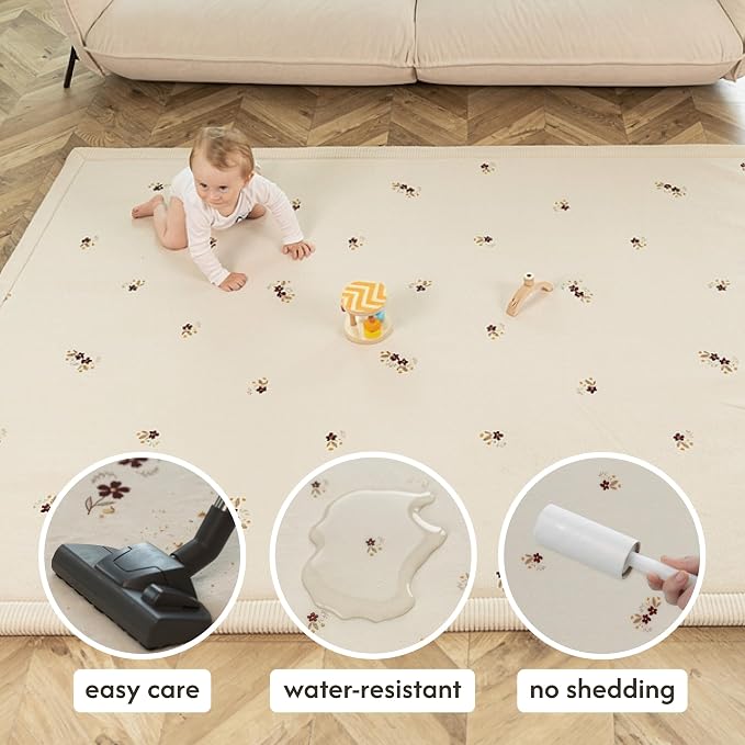 Hakuna Matte CloudSoft Baby Play Mat for Floor 60" x 80" Flowers | Coral Velvet high-density foam Rug for Crawling & Cozy Play – Non-Slip, Water-Resistant, Easy-Care Tummy Time Mat