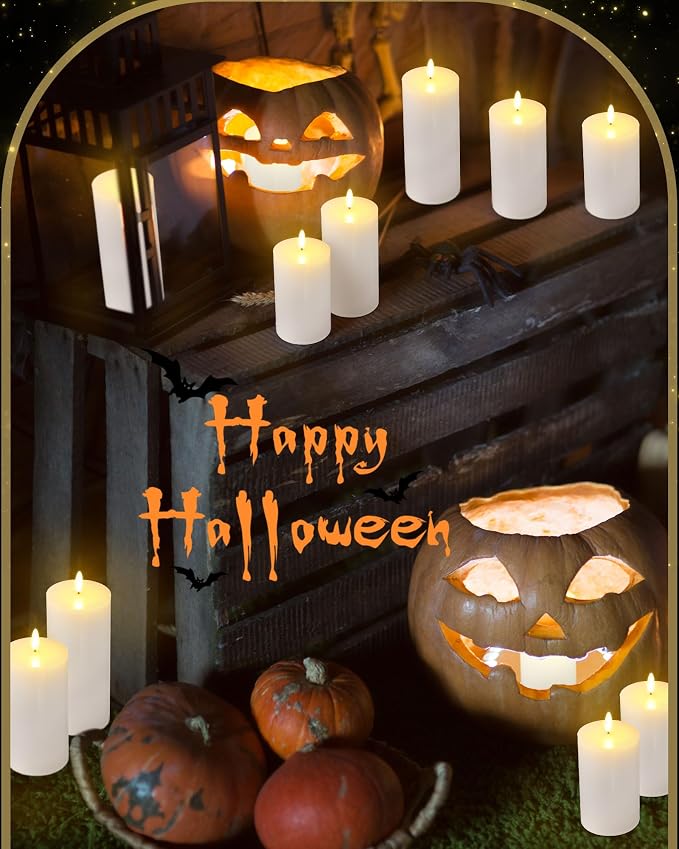 VIHOSE 12 Pack White Flameless Candles Set with Remote and Timer Flickering Flameless Battery Candles Flat Top LED Pillar for Wedding Outdoor Home Festival Decoration(D 3'' H 4'' 5'' 6'')