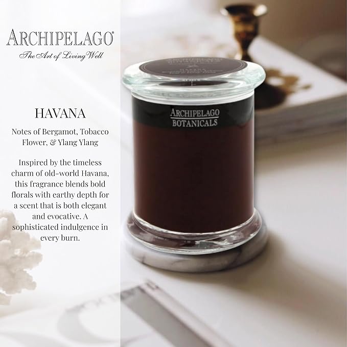 Archipelago Botanicals Havana Glass Jar Candle, Bergamot, Tobacco Flower and Ylang Scent, Lead-Free Candle Wicks, Burns Approx. 60 Hours (8.6 oz) (Pack of 2)