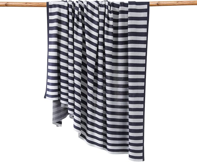 BOV Knit Light Blanket for Summer - 100% Viscose Super Soft Breathable Comfy Decorative Throw Blanket for Chair Couch Sofa Bed, Perfect Self Care Gifts for Women & Men, Onyx & Silver Stripe 50"x60"