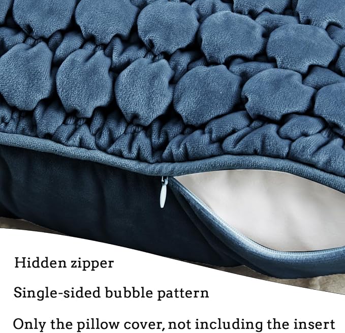 Pillow Cover 26x26 1 Piece Velvet Large Euro Sham Decorative Farmhouse Cushion Covers Soft Bubble Texture for Couch Sofa Bedroom Living Room,Blue