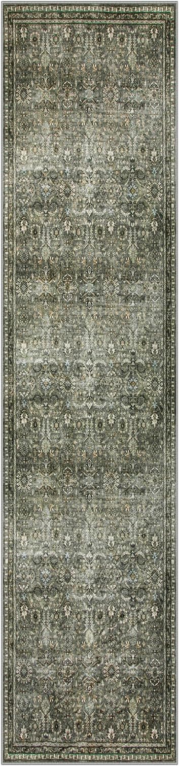 Lahome Olive Green 2x12 Runner Rug, Non Slip Green Kitchen Hallway Runner | Vintage Soft Sage Green Non Shedding Carpets for Long Hall Entrance Indoor Laundry