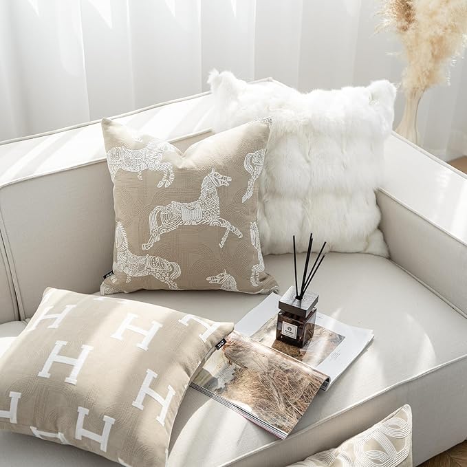 Croker Horse 18x18'' Inches Throw Pillow Cushion Cover - Horse Pattern Jacquard Craft Luxury Modern Fashion Style Couch Sofa Pillow Covers for Bedroom Living Room