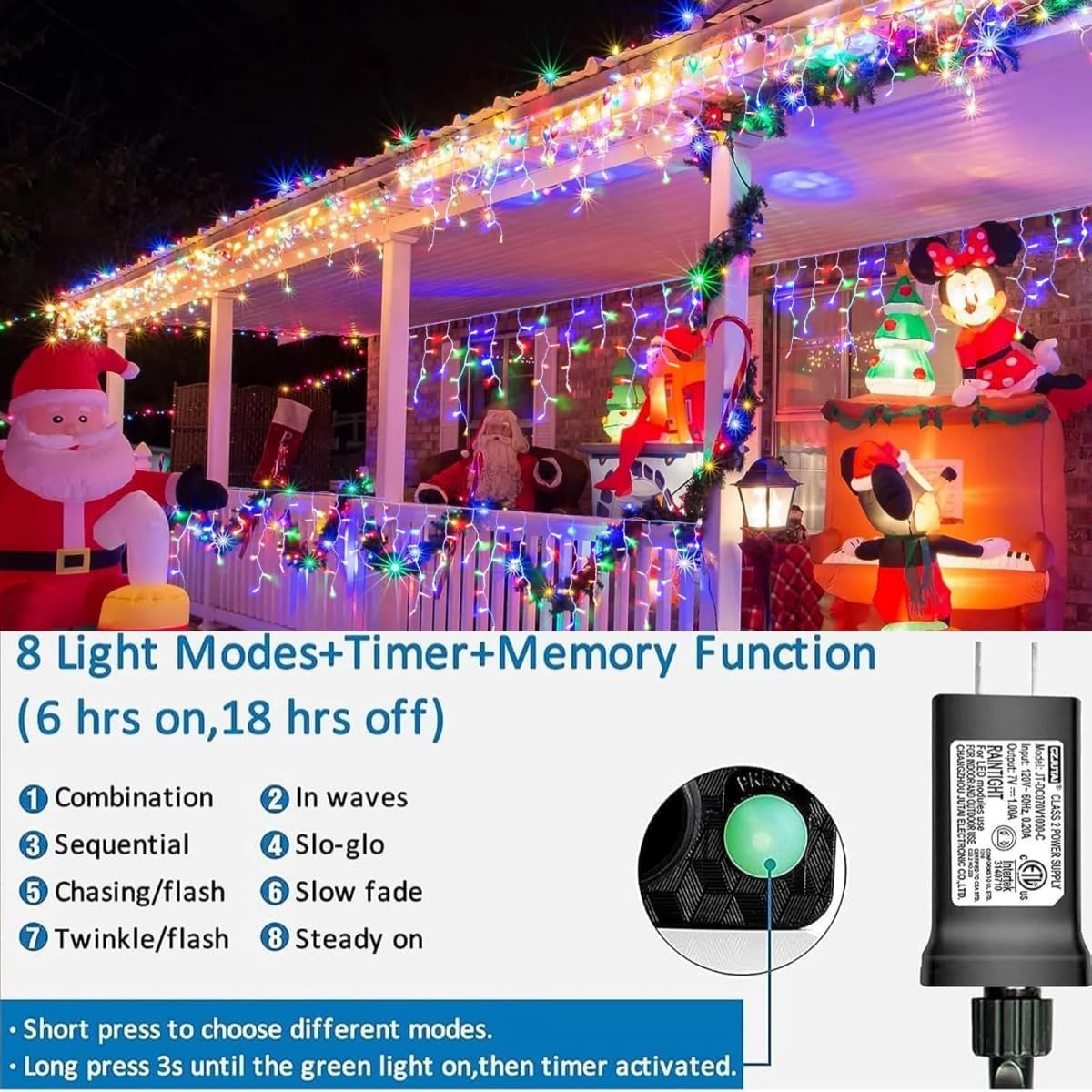 YEGUO 66ft 800 LED Christmas Lights Outdoor Waterproof, 160 Drops Christmas Icicle Light Indoor, 8 Modes Icicle Xmas Lights with Memory Timer(Multicolor)