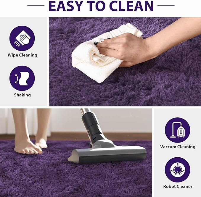 5x7 Ft Purple Rugs for Bedroom Living Room, Soft Modern Indoor Fuzzy Shaggy Area Rug, Non-Slip Fluffy Furry Rug for Teen Girls and Boys,Nursery Kids Room Dorm Home Decor, High Pile Plush Floor Carpet