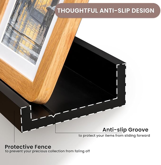 Acovy Floating Shelves for Wall, 24 inch Solid Wood Picture Ledge Shelf, Picture Shelf for Wall with Ledge, Floating Book Shelves for Living Room Bedroom Kitchen Nursery Decor, Black, Set of 2