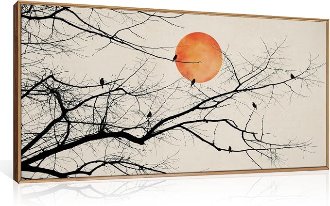 Large Vintage Tree Branch Framed Canvas Wall Art Set, Retro Tree Drawing Wall Decor, Nature Botanical Wall Painting, Neutral Landscape Art Print for Living Room, Bedroom, Office - 20"X40"x1