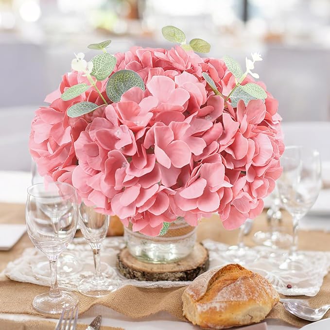 AVIVIHO 65pcs Fake Flowers Dusty Rose Hydrangea Artificial Flowers Bulk (Not Squished, No Steaming Need) Silk Flowers with Stems for Wedding Decor,Home,Baby Shower,Table Centerpieces Decoration