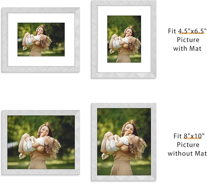 Picrit 8x10 Picture Frame Set of 12, Display 5x7 with Mat or 8x10 without Mat, Photo Frames for Wall Mounting or Table Top Display, Silver