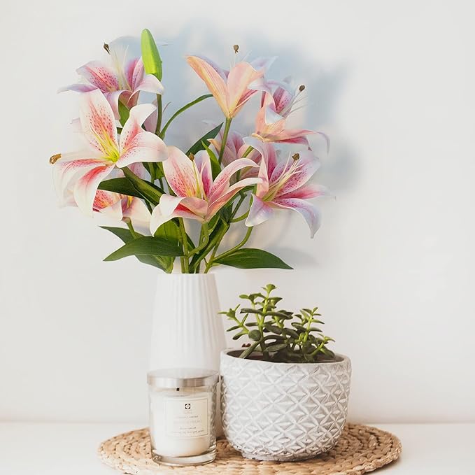 SNAIL GARDEN 12 Artifical Lily Flowers with 9 Heads Full Bloom Lily & 3 Buds, Long Stem Artificial Stargazer Lilies, Faux Tiger Bouquets for Home Hotel Flower Arrangement Party Decor