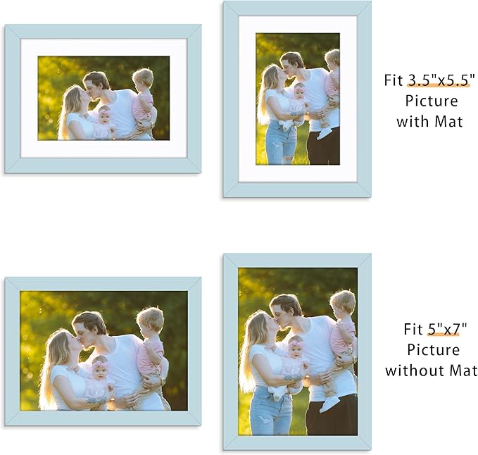 Picrit 5x7 Picture Frame for Wall Mounting or Table Top Display, Set of 12, Display 4x6 with Mat or 5x7 without Mat, Blue