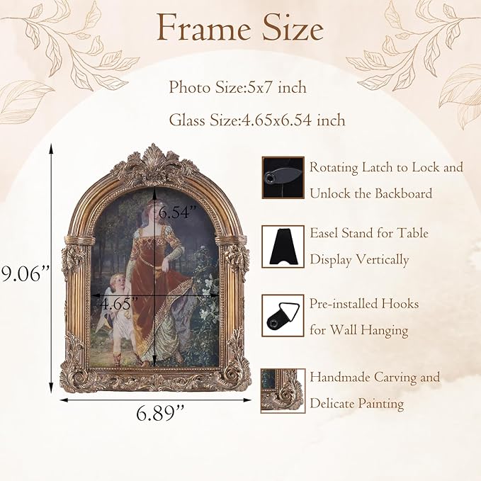 Bronze Antique Picture Frames 5x7 Ornate Arched Vintage Picture Frames with Glass Front for Wall Hanging and Tabletop Photo Gallery Wall Decor Vintage Home Decor