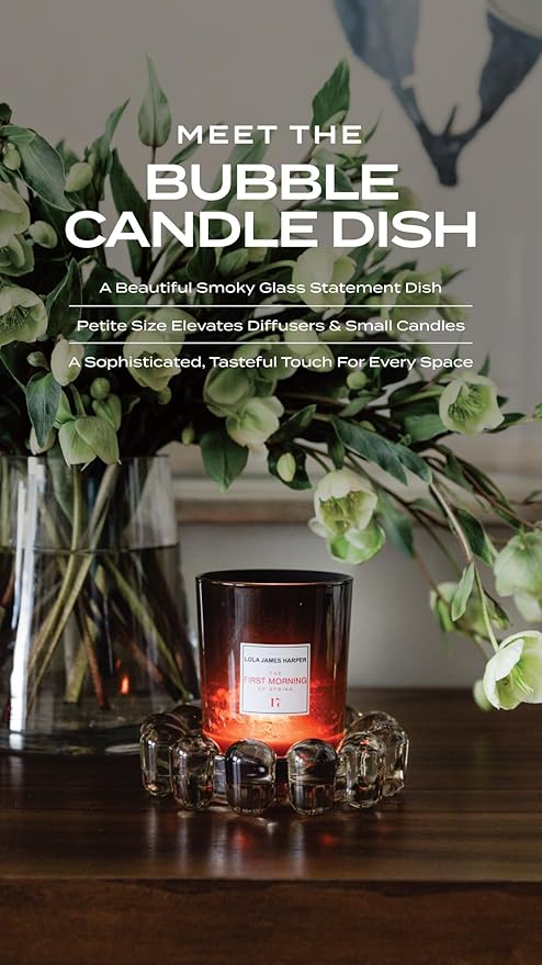 Original Bubble Candle Dish Small by Alice Lane – Smoky Glass Decorative Candle Holder for Home Decor, Small Candles & Diffusers