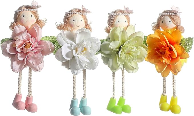 Eimilaly Four-Color Flower Fairies Ornaments Spring Gnome for Home Decorations, Tomte Gnomes Set Ornaments for Garden or Rustic Theme Party Gnome Decor - 4PCS