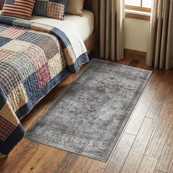 Homemate Washable Rug 4x6 Area Rugs - Vintage Faux Wool Rugs for Living Room Bedroom Dining Room - Non Slip Foldable Carpet Indoor Area Rug for Home Decor（4'x6', Black