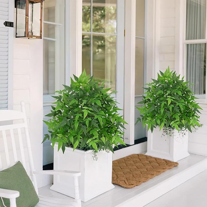 24" Artificial Bamboo Tree with Ground Spike Topiary Balls Artificial Outdoor Set of 2 Faux Boxwood Topiary Ball Trees for Front Porch UV Resistant Fake Bushes for Outdoors Garden Yard Patio Decor
