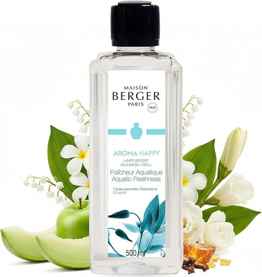 MAISON BERGER Aquatic Freshness Lampe Berger Refill, 500 ml (16.9 fl oz), 2-in-1 Catalytic System, Neutralizes Odors and Diffuses Fragrance, Melon, Green Apple, Monoï, Made in France