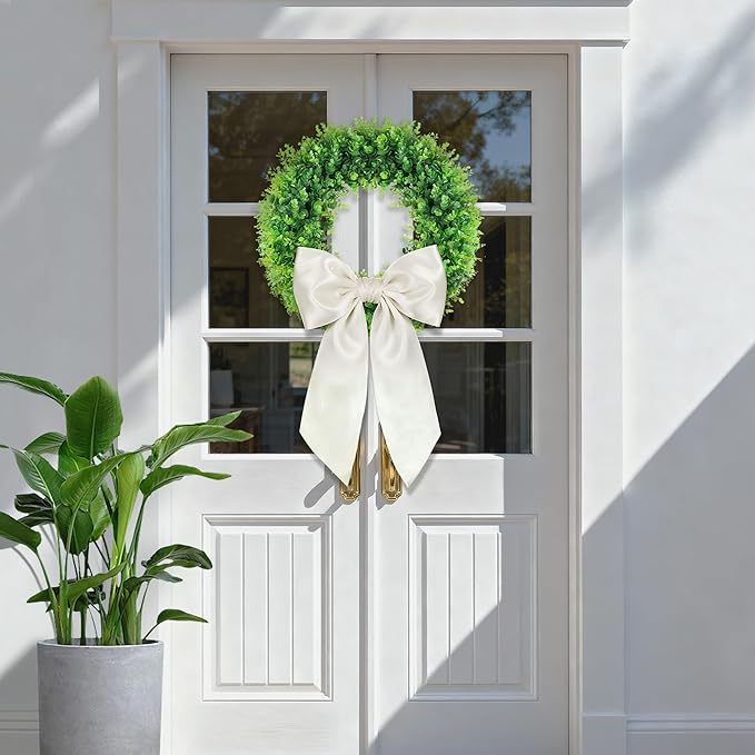 PinkPum 20'' Spring Boxwood Wreaths for Front Door Wreath Front Door Decor Artificial Wreath Summer Outdoor Indoor Green Home Round All Year Round Farmhouse St Patricks Day Decorations